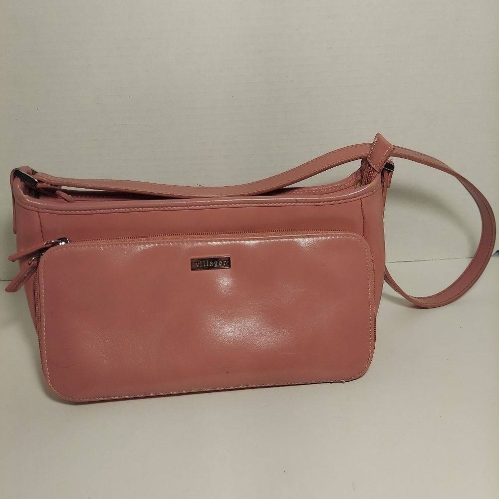 Villager by Liz Claiborne Pink Faux Leather Y2K Baguette Style Bag, Vintage